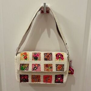 NWT Made in India floral tile Beaded Bag with Keychain/bag charm